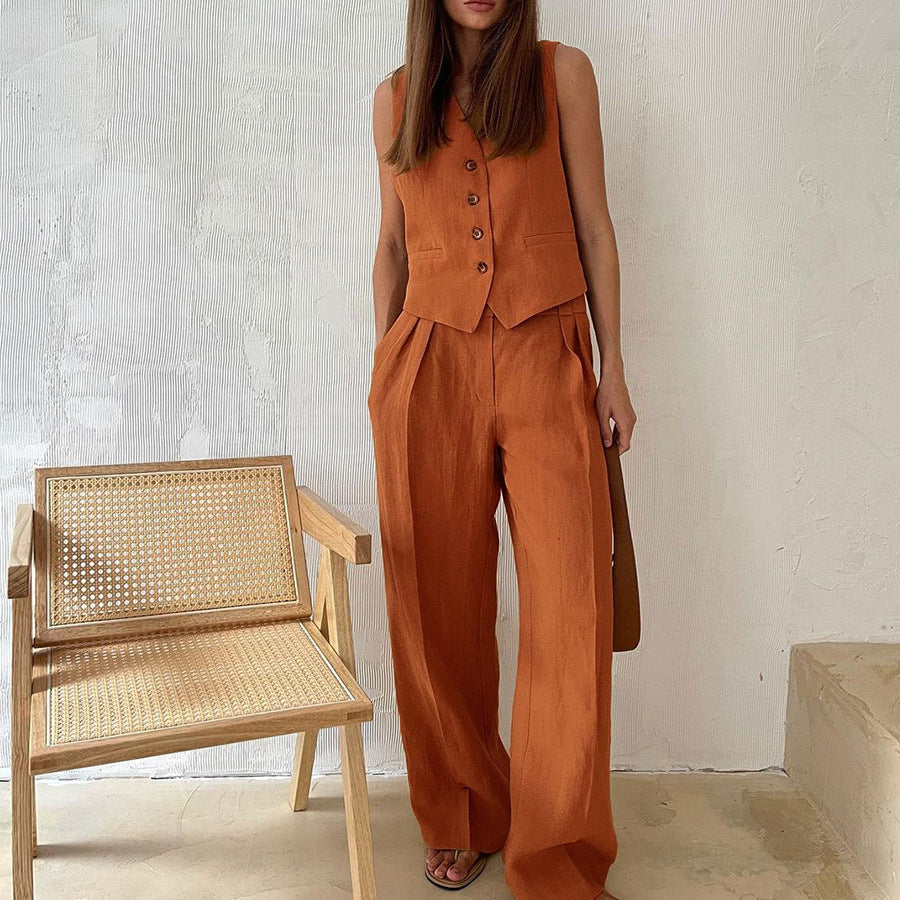 Ensemble de Vêtements Femme Gilet Sans Manches avec Pantalon Large