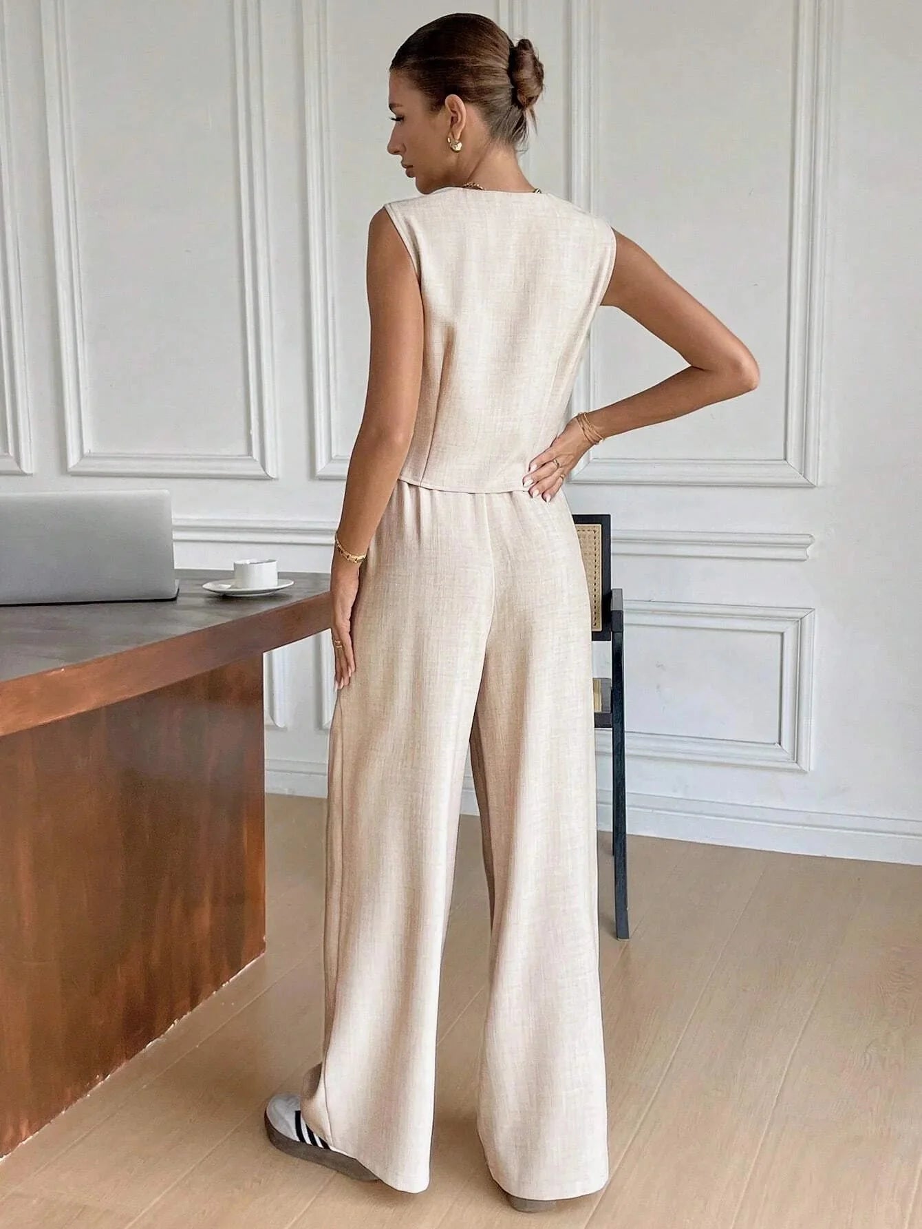 Ensemble de Vêtements Femme Gilet Sans Manches avec Pantalon Large