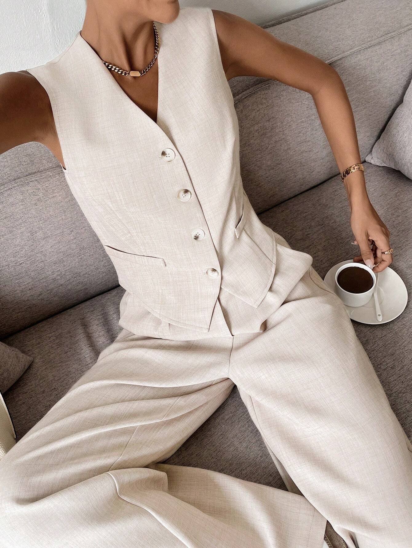 Ensemble de Vêtements Femme Gilet Sans Manches avec Pantalon Large