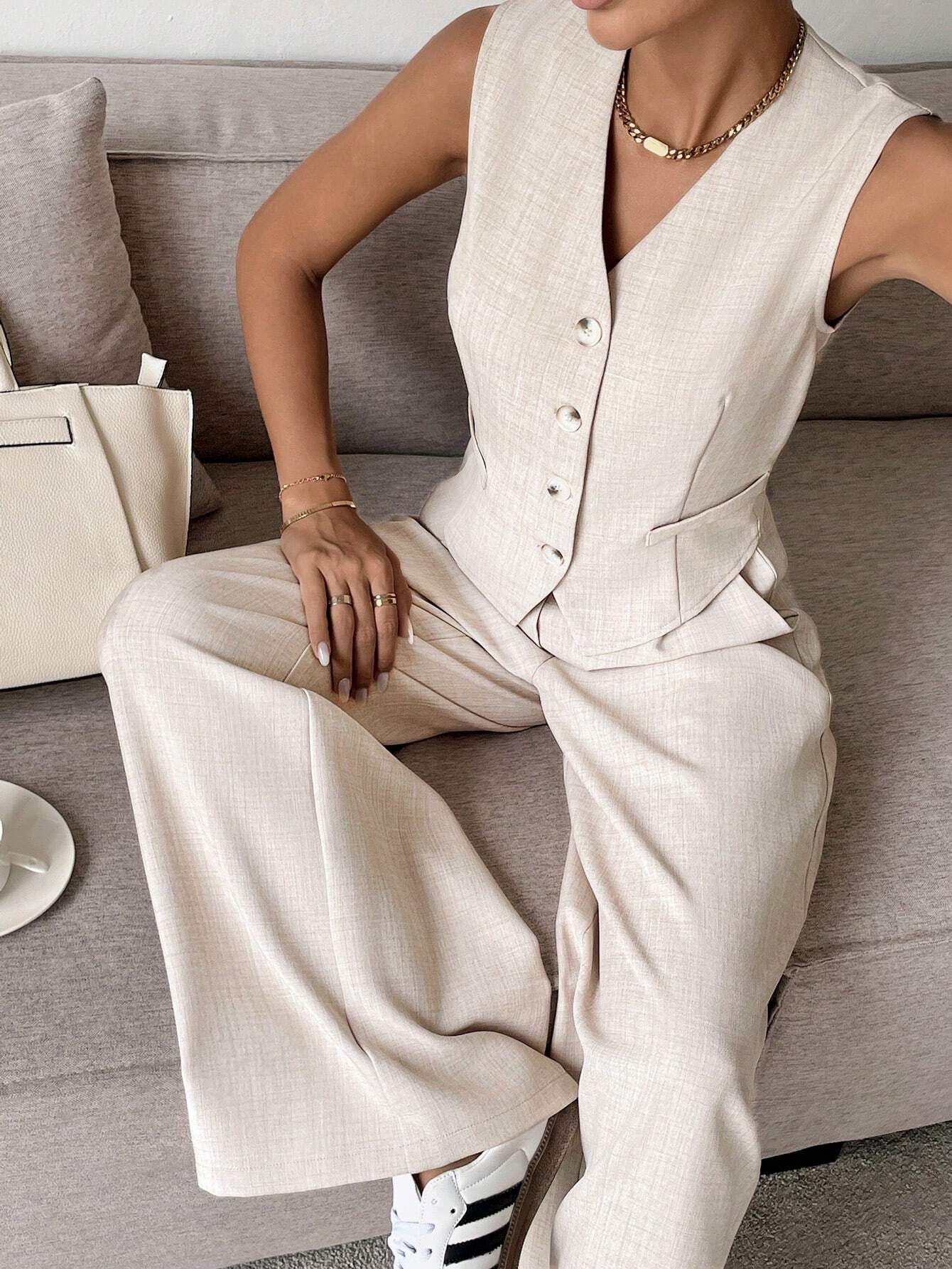 Ensemble de Vêtements Femme Gilet Sans Manches avec Pantalon Large