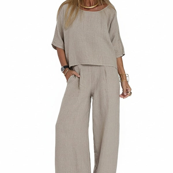 Ensemble Vêtements Femmes Haut Oversize à Manches Courtes et Pantalon Large