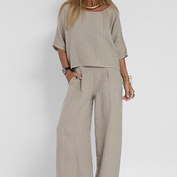 Ensemble Vêtements Femmes Haut Oversize à Manches Courtes et Pantalon Large
