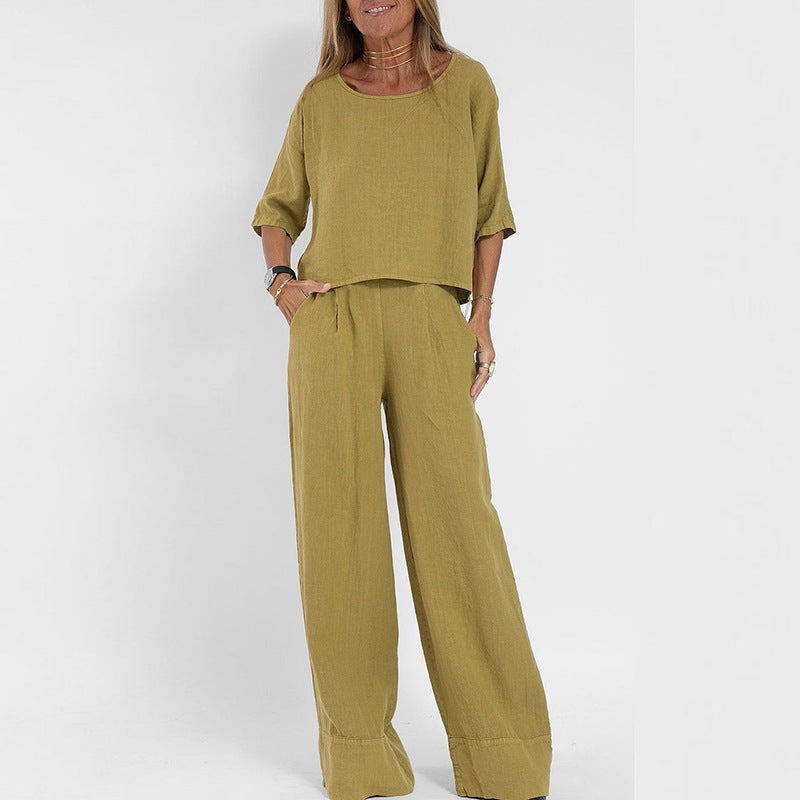 Ensemble Vêtements Femmes Haut Oversize à Manches Courtes et Pantalon Large