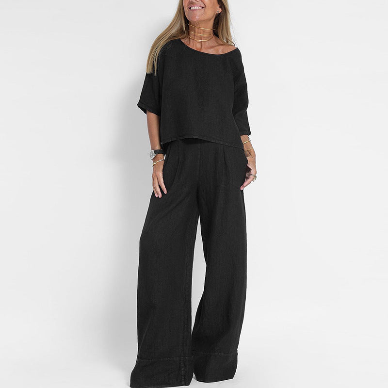 Ensemble Vêtements Femmes Haut Oversize à Manches Courtes et Pantalon Large