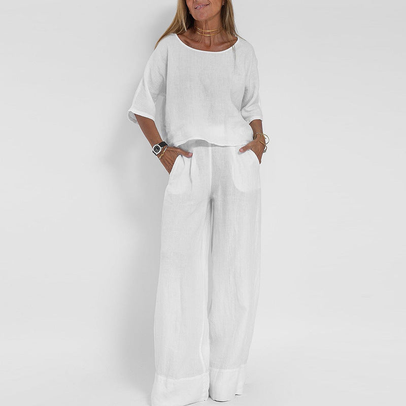 Ensemble Vêtements Femmes Haut Oversize à Manches Courtes et Pantalon Large