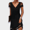 Robe Cocktail Femme à Manches Courtes avec Décolleté en V et Manches en Dentelle