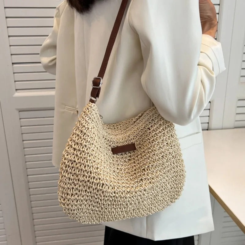 Sac à bandoulière tressé pour femmes avec sangle réglable et fermeture éclair