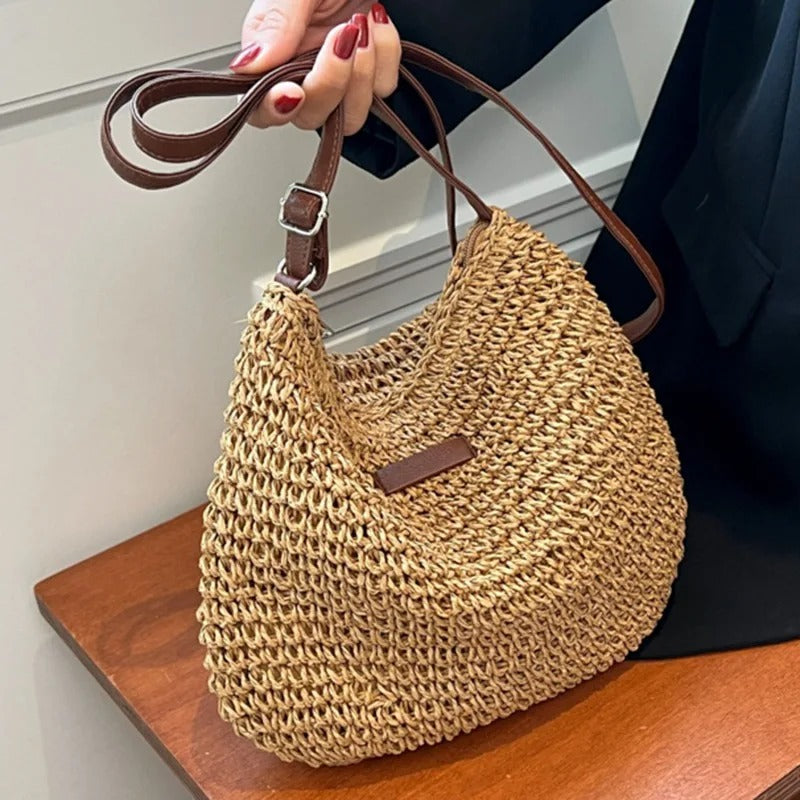 Sac à bandoulière tressé pour femmes avec sangle réglable et fermeture éclair