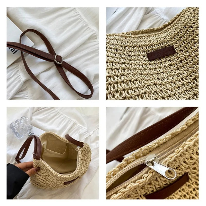 Sac à bandoulière tressé pour femmes avec sangle réglable et fermeture éclair