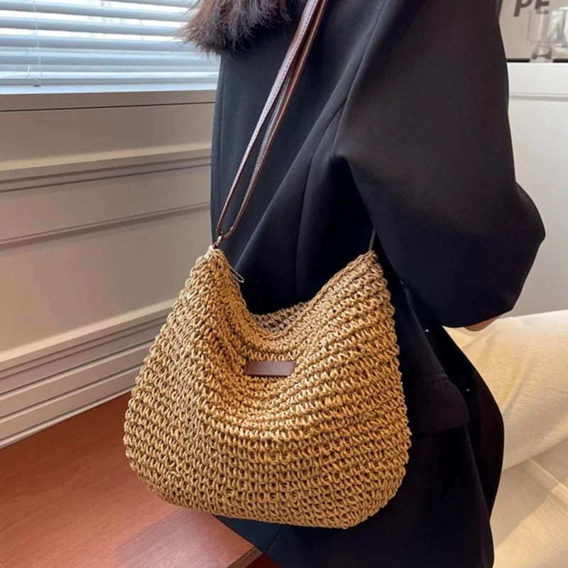 Sac à bandoulière tressé pour femmes avec sangle réglable et fermeture éclair