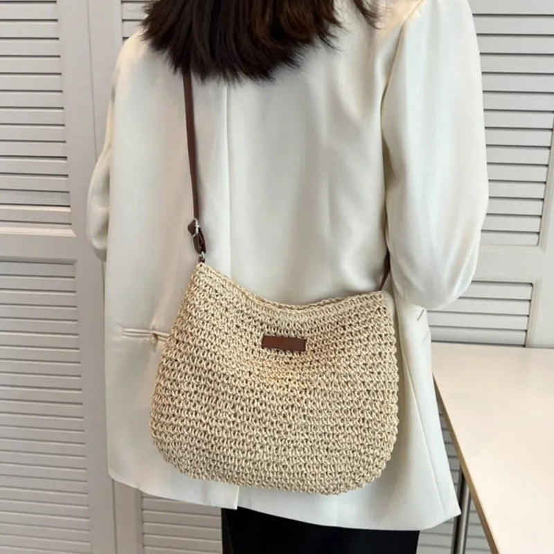 Sac à bandoulière tressé pour femmes avec sangle réglable et fermeture éclair