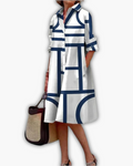 Robe Chemise Femme avec Imprimé Géométrique et Poches