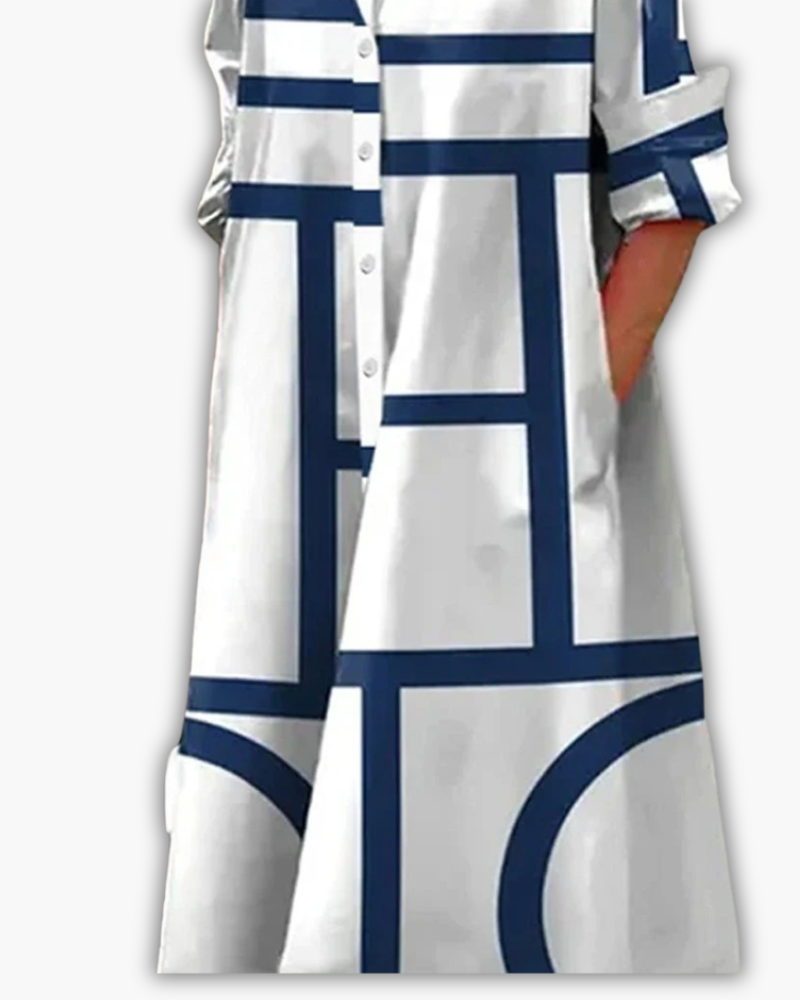 Robe Chemise Femme avec Imprimé Géométrique et Poches