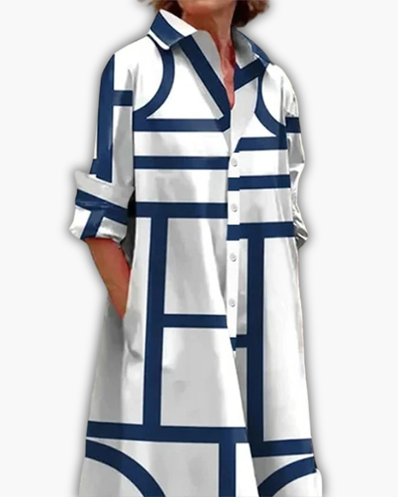 Robe Chemise Femme avec Imprimé Géométrique et Poches