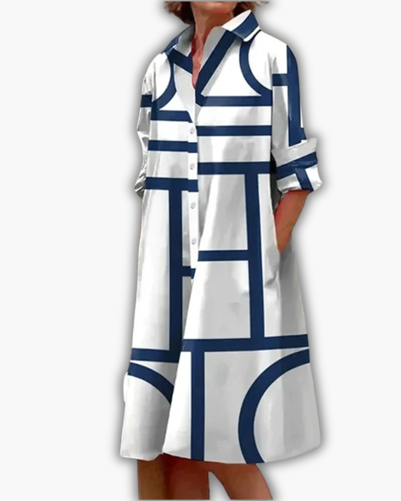 Robe Chemise Femme avec Imprimé Géométrique et Poches