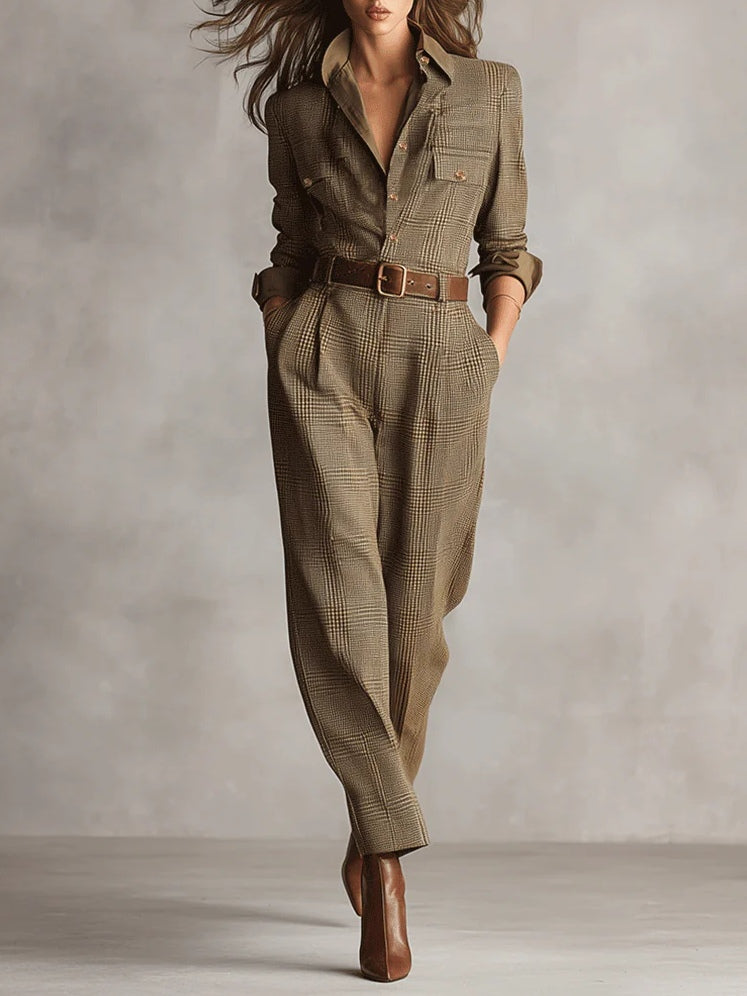 Combinaison Femme Carreaux avec Col et Poches Poitrine
