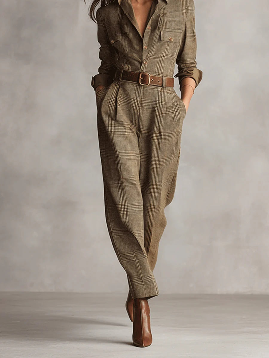 Combinaison Femme Carreaux avec Col et Poches Poitrine