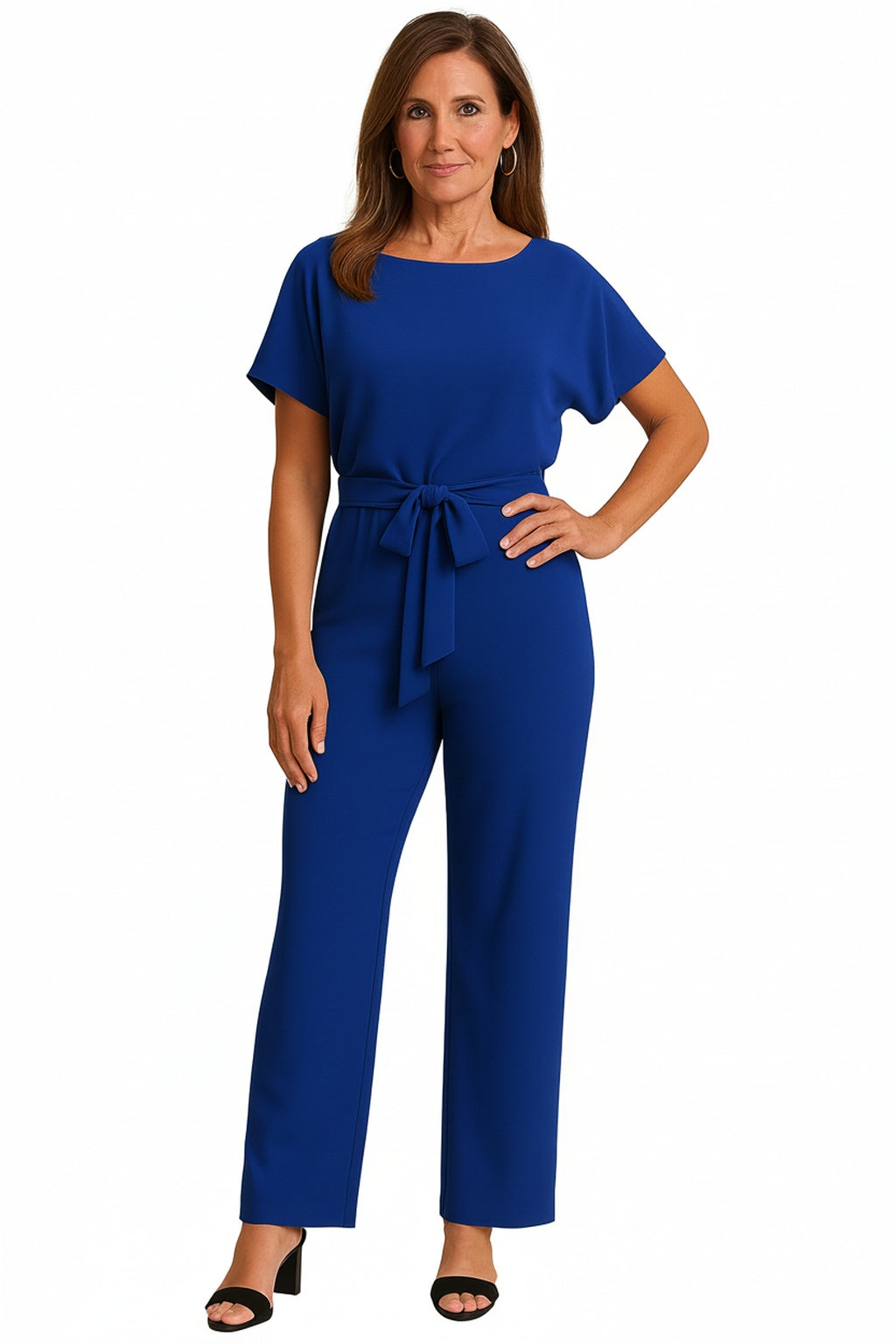 Combinaison Femme à Manches Courtes avec Ceinture et Jambes Droites