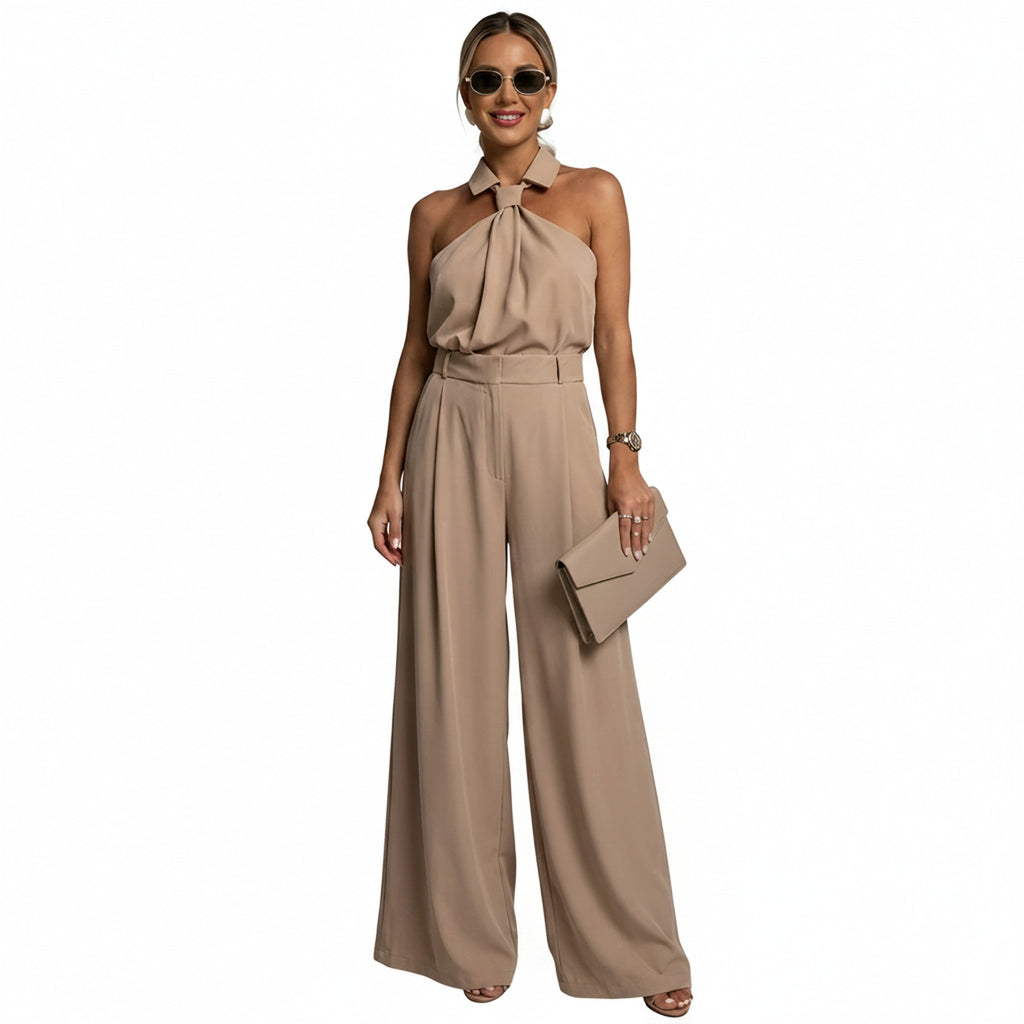 Combinaison Femme avec Col Halter et Pantalon Large