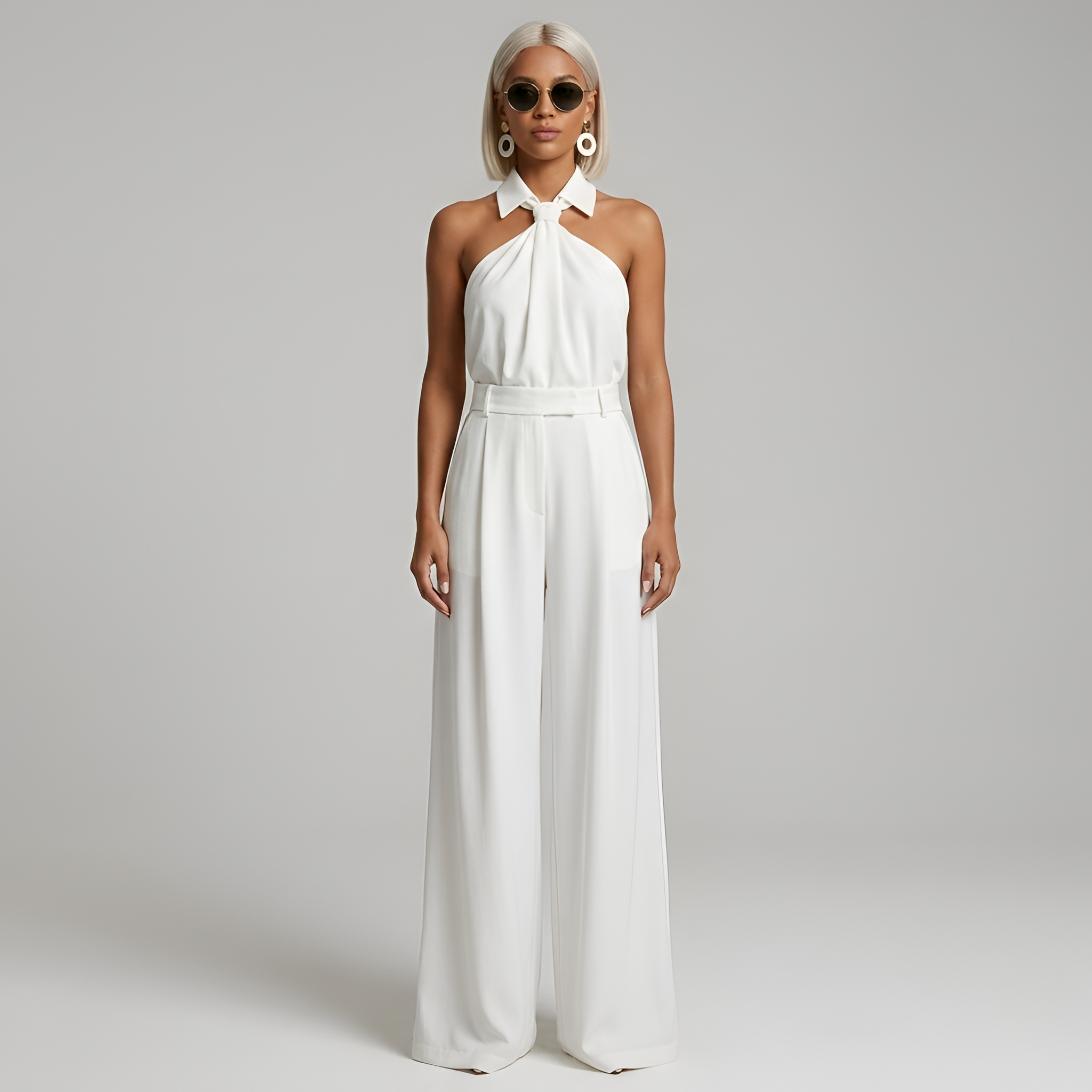 Combinaison Femme avec Col Halter et Pantalon Large