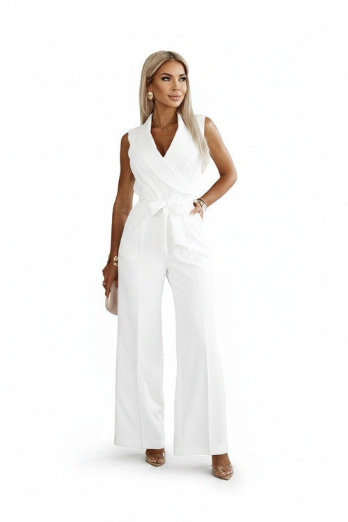 Combinaison Femme Sans Manches avec Décolleté en V, Col Revers et Pantalons Amples