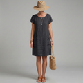 Robe Femme à Manches Courtes avec Col Rond et Poches
