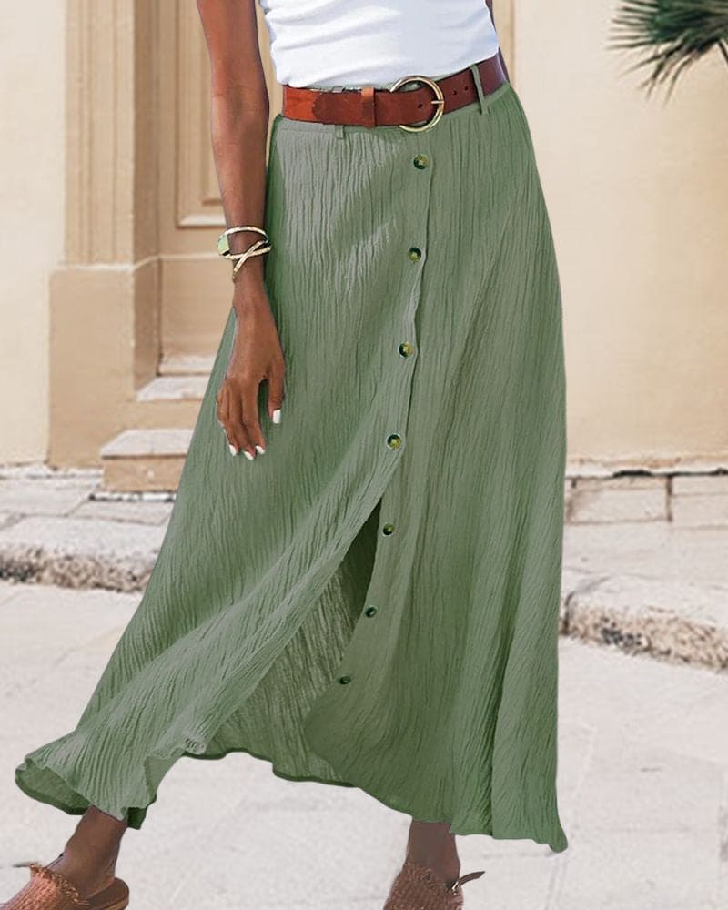 Jupe Longue Femme avec Boutonnage et Tissu Froissé