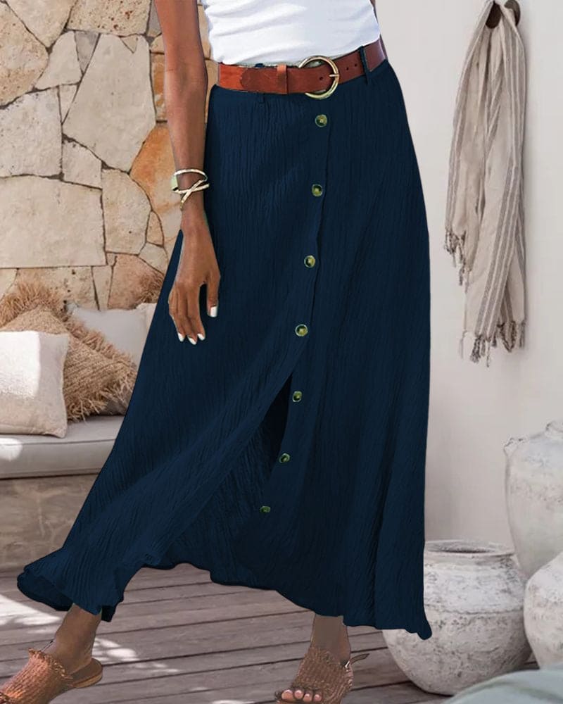Jupe Longue Femme avec Boutonnage et Tissu Froissé