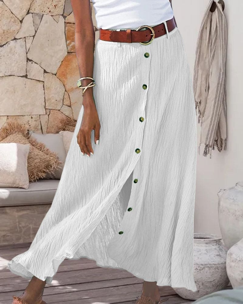 Jupe Longue Femme avec Boutonnage et Tissu Froissé