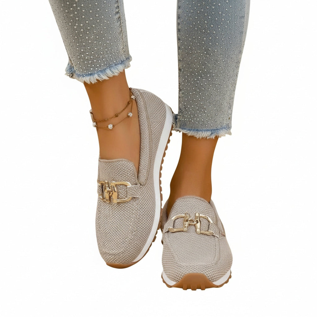 Mocassins pour Dames avec Boucle Dorée et Semelle Épaisse