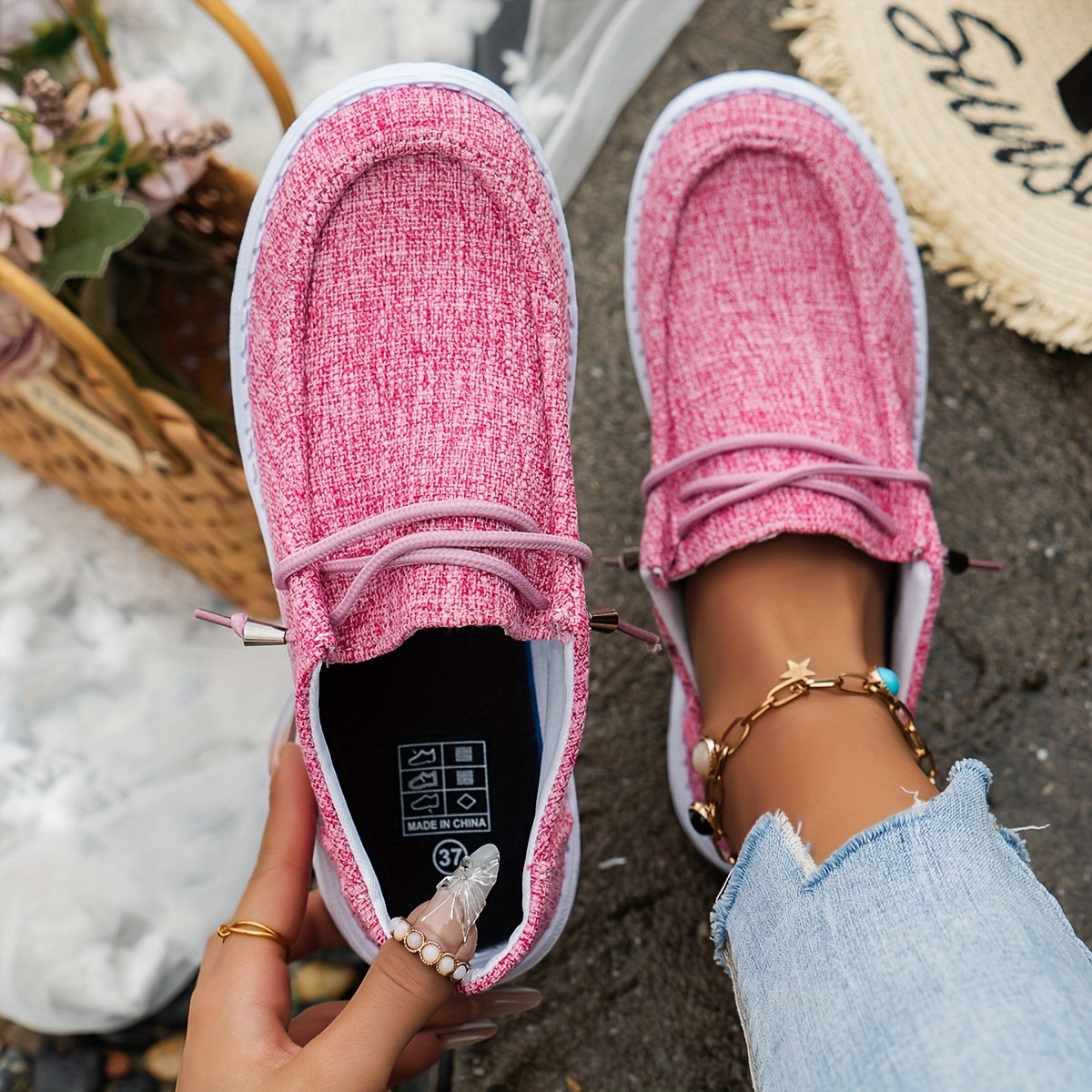 Mocassins pour Femmes avec Lacets et Semelle Blanche