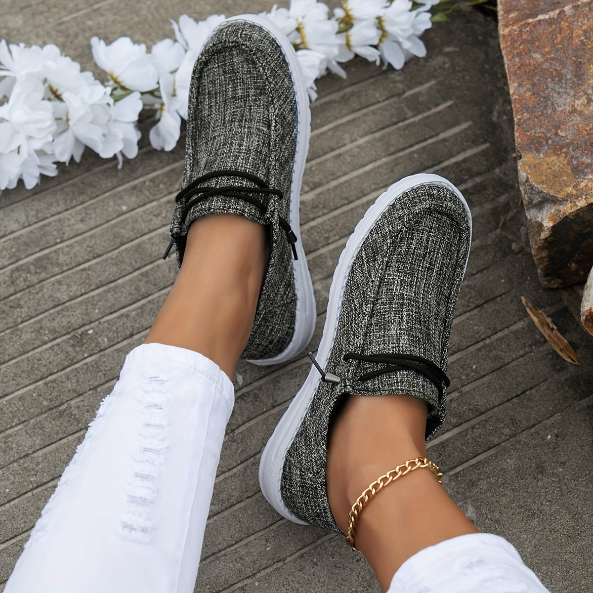Mocassins pour Femmes avec Lacets et Semelle Blanche