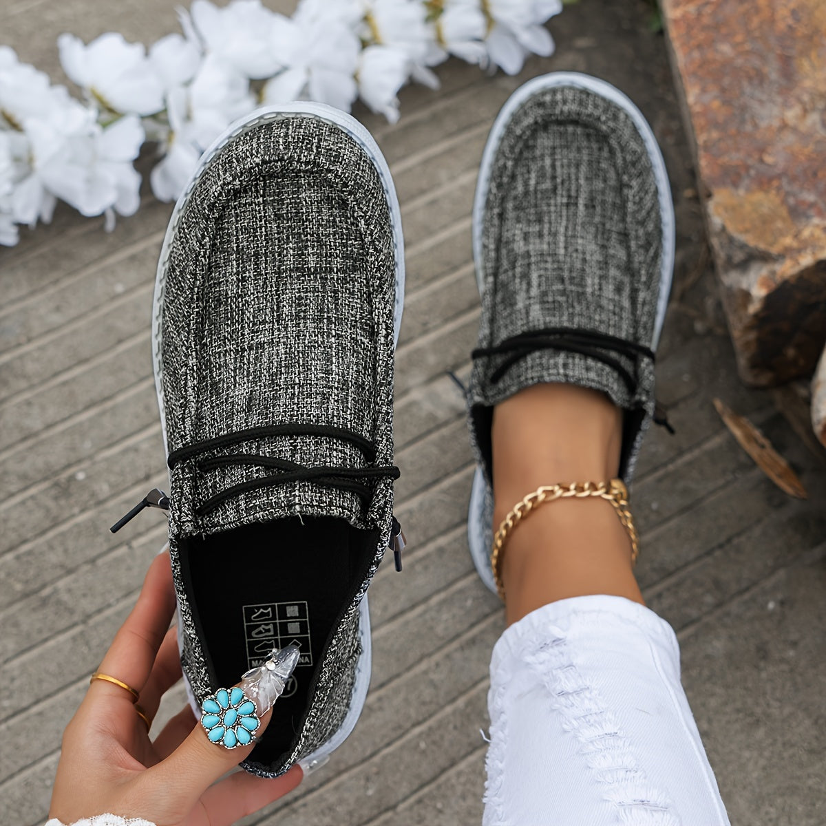 Mocassins pour Femmes avec Lacets et Semelle Blanche