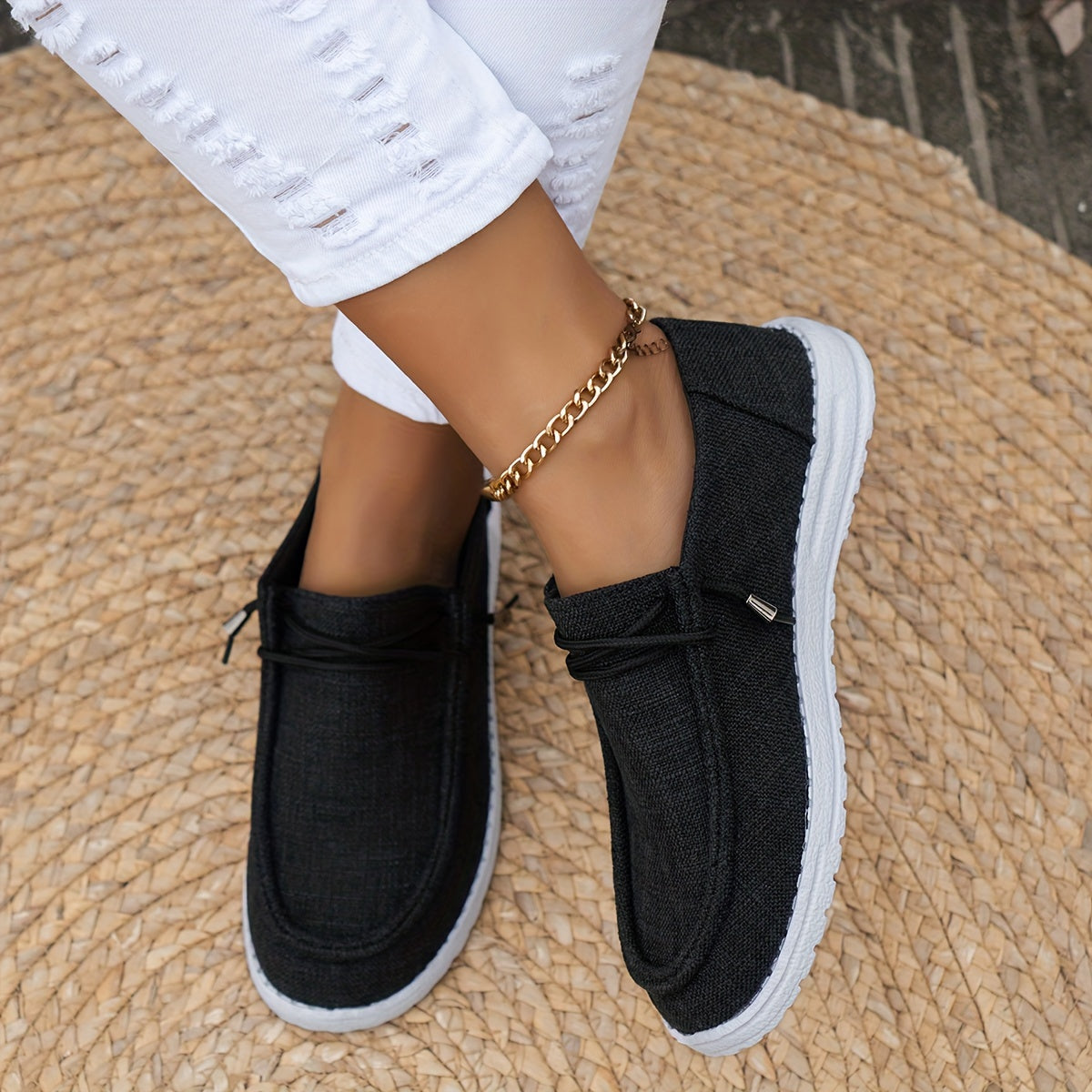 Mocassins pour Femmes avec Lacets et Semelle Blanche