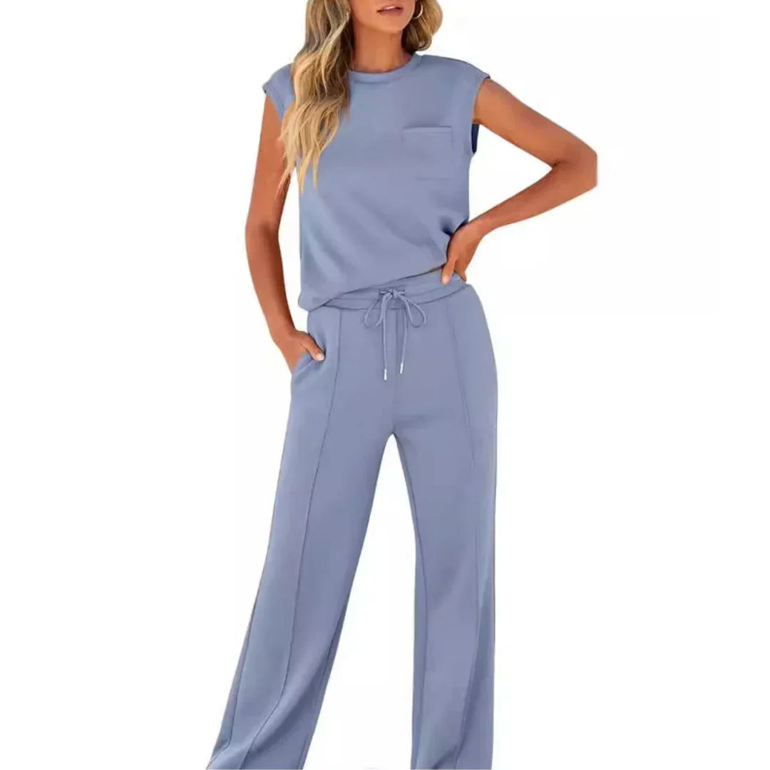 Ensemble de Loungewear pour Femmes Top Sans Manches avec Pantalon Large et Cordon de Serrage