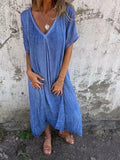 Robe Maxi Femme à Manches Courtes avec Décolleté en V et Coupe Oversize