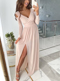 Robe Maxi Femme avec Épaules Dégagées et Fente Latérale