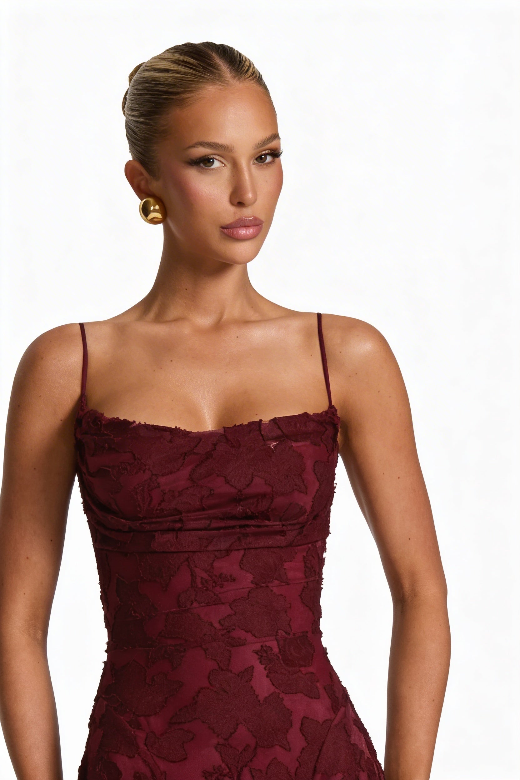 Robe Maxi Femme Sans Manches avec Col Cowl et Motif Floral