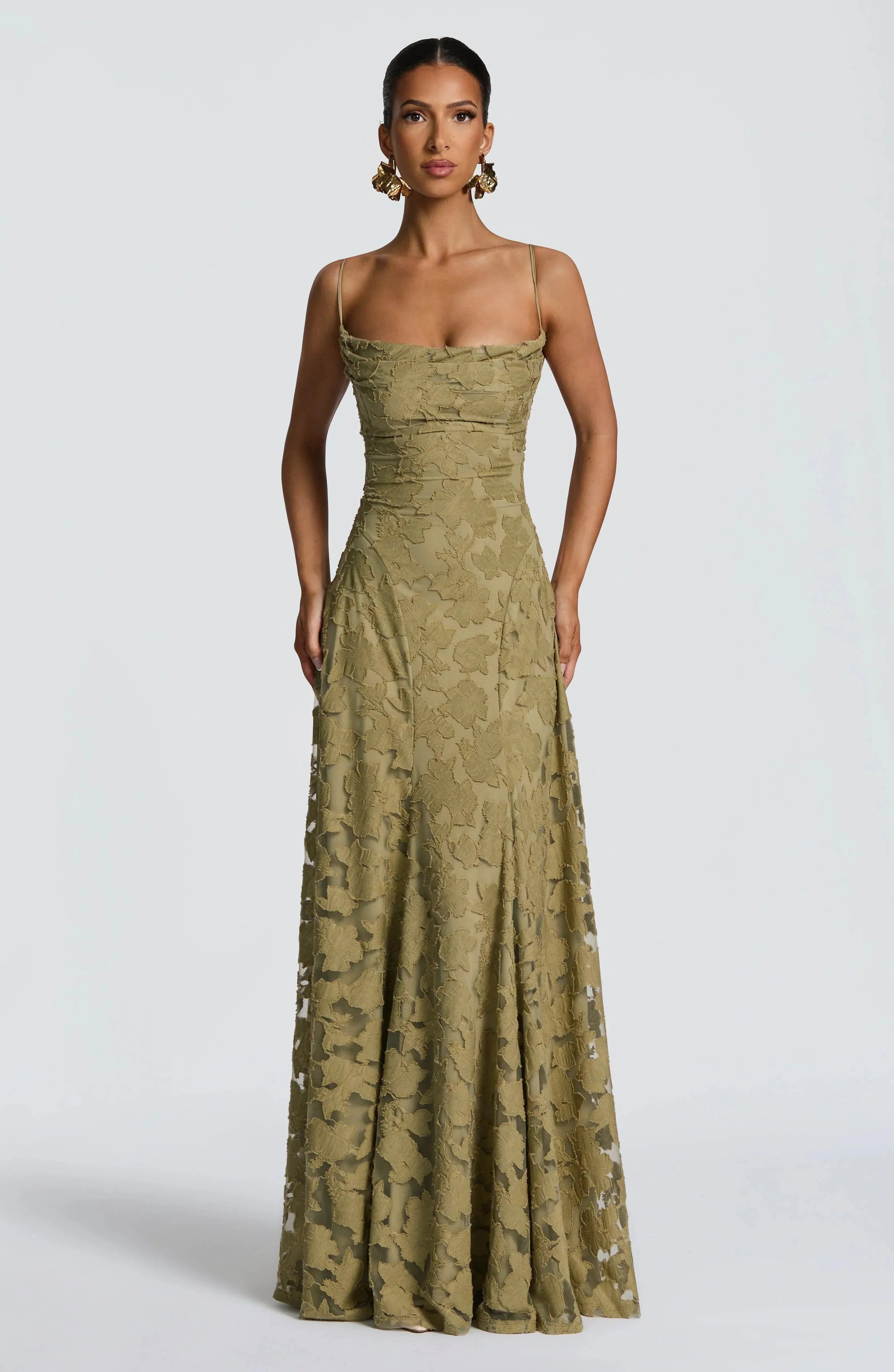 Robe Maxi Femme Sans Manches avec Col Cowl et Motif Floral