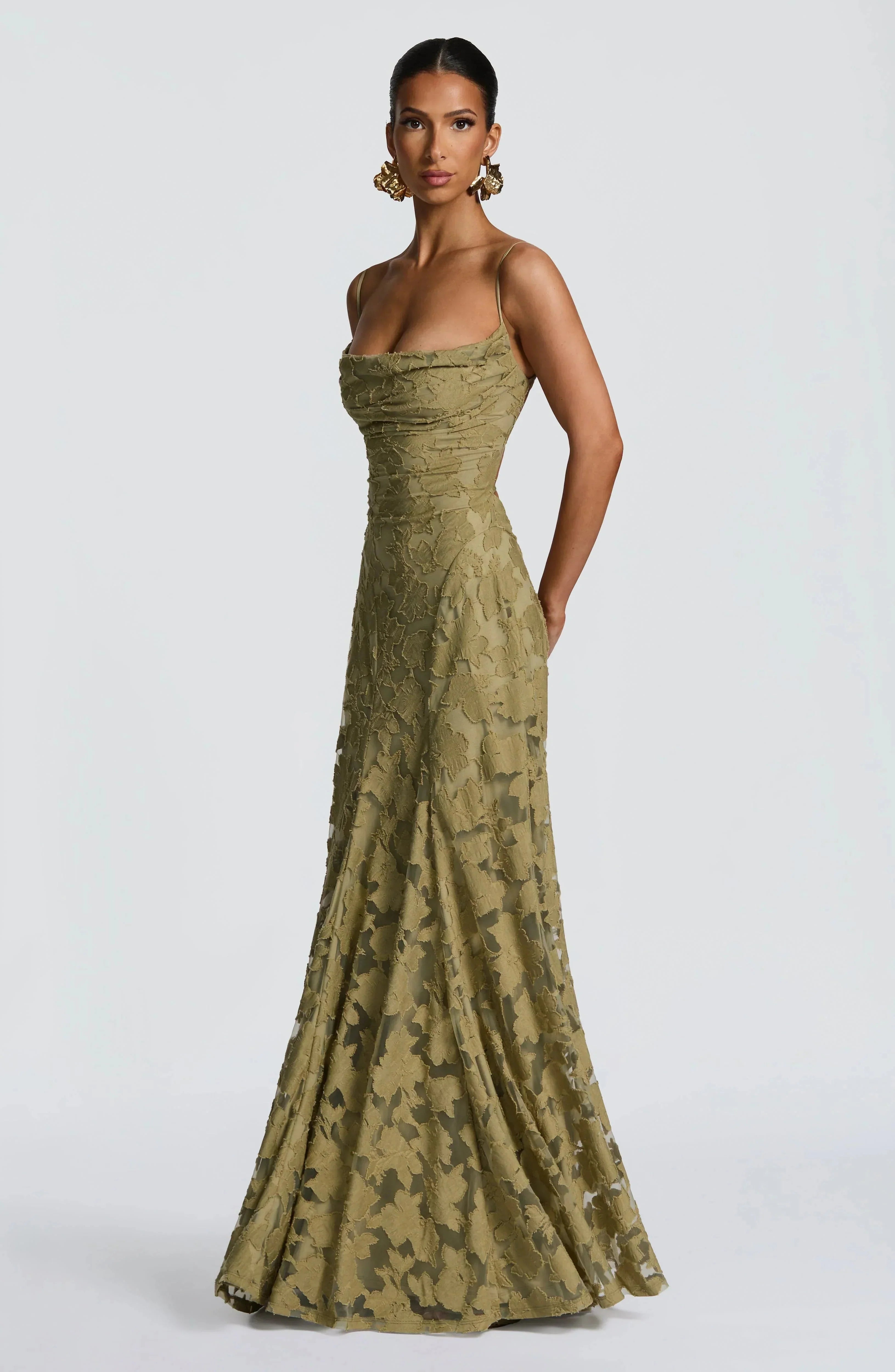 Robe Maxi Femme Sans Manches avec Col Cowl et Motif Floral