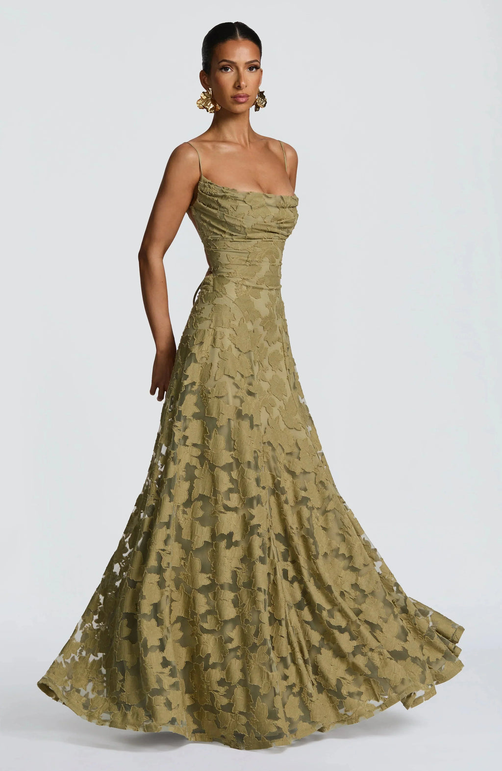 Robe Maxi Femme Sans Manches avec Col Cowl et Motif Floral