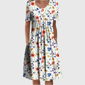 Robe Midi Femme à Manches Courtes avec Col Rond et Imprimé Floral