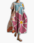 Robe Midi à Manches Courtes et Col Ronde Oversized