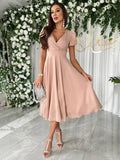 Robe Midi Femme avec Manches Bouffantes et Jupe Évasée