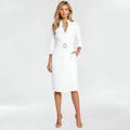 Robe Midi Femme avec Décolleté en V, Manches 3/4 et Ceinture – Coupe Slim
