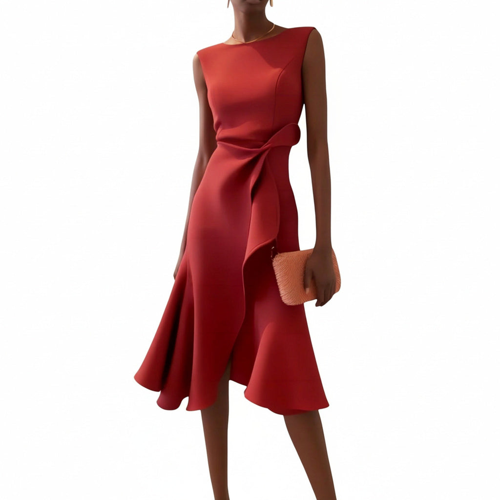 Robe Midi Femme Sans Manches avec Ourlet Asymétrique et Drapé