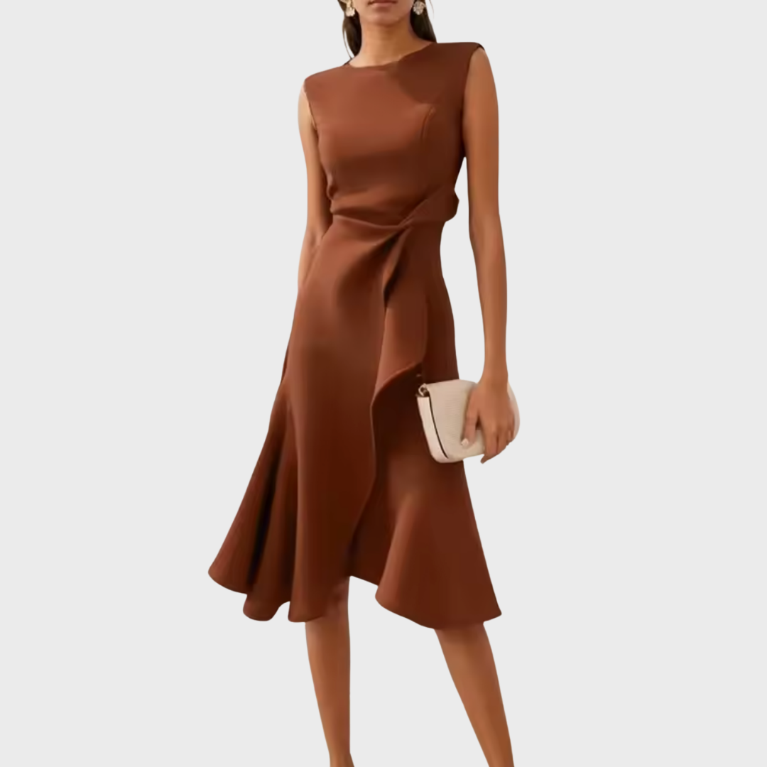 Robe Midi Femme Sans Manches avec Ourlet Asymétrique et Drapé