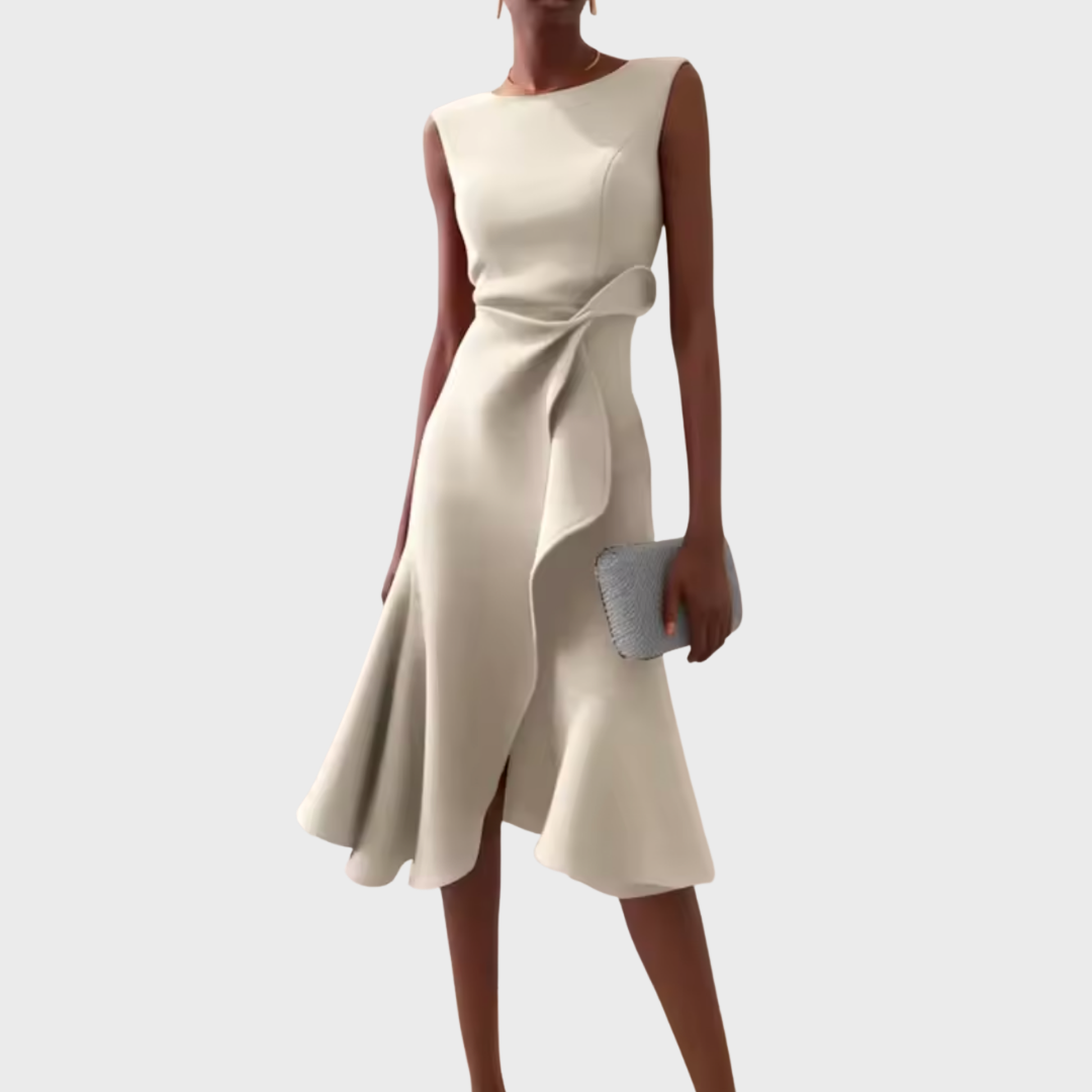 Robe Midi Femme Sans Manches avec Ourlet Asymétrique et Drapé