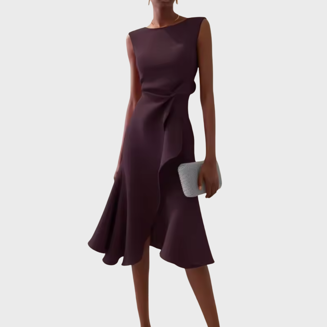 Robe Midi Femme Sans Manches avec Ourlet Asymétrique et Drapé