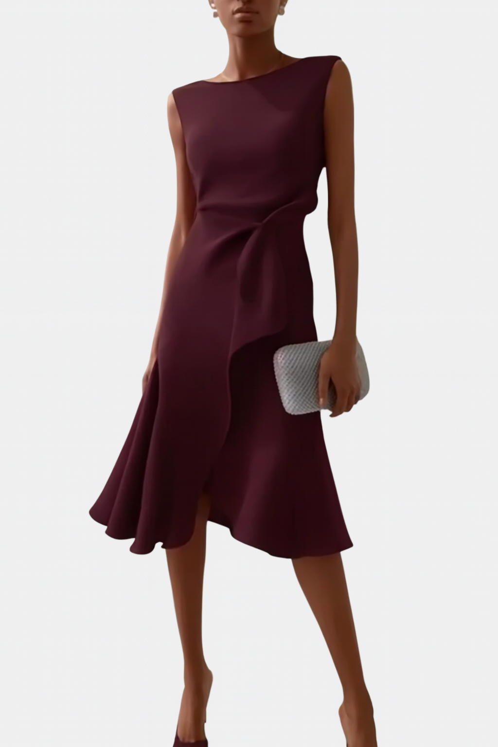 Robe Midi Femme Sans Manches avec Ourlet Asymétrique et Drapé